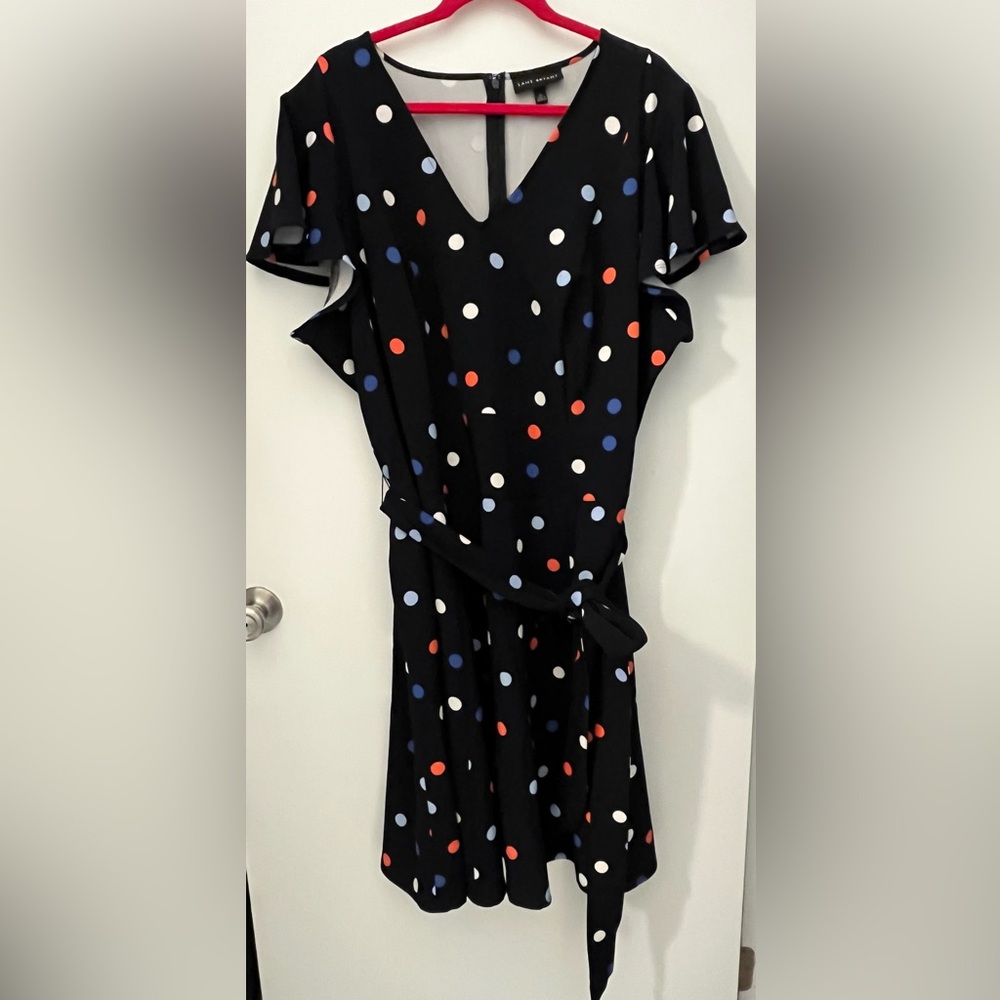 Lane Bryant Lena Midi Belted Cap Sleeve Polka Dot 26